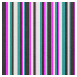 Tissu Cyan foncé, blanc, fuchsia et Motif rayé noir