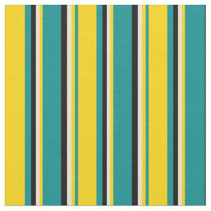 Tissu Cyan foncé, jaune, beige et Motif noir