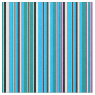 Tissu Cyan foncé, Plum, Noir, Blanc & Ciel profond Bleu