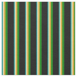 Tissu Cyan foncé, Tan, Goldenrod, Green et Black Lines