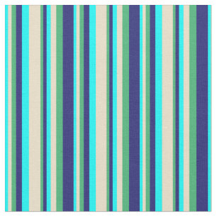 Tissu Cyan, Tan, Sea Green & Midnight Blue Lines