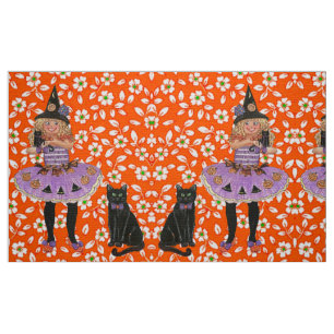 Tissu d’Halloween de sorcières et chats