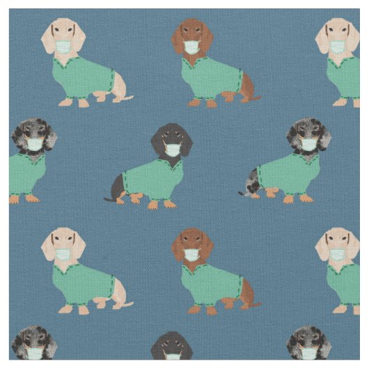 Tissu Dachshund dans les gommes bleu foncé (Fermer)