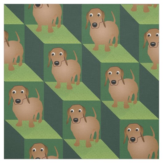 Tissu Dachshund sur les cubes verts (Échantillon)