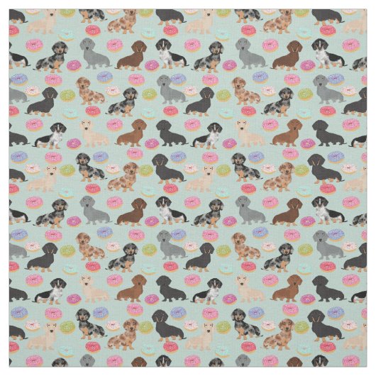 Tissu Dachshunds Donuts Fabric - jolie impression en tis (Échantillon)
