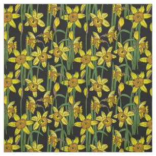 Tissu Daffodils Jaune Narcisse Fleur Motif sur Noir
