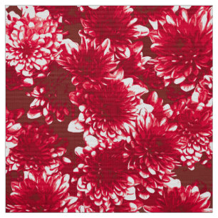 Tissu Dahlia Motif moderne, rouge foncé et blanc