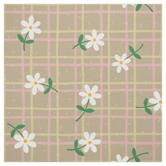 Tissu Daisies on Brown Plaid (large scale) (Échantillon)