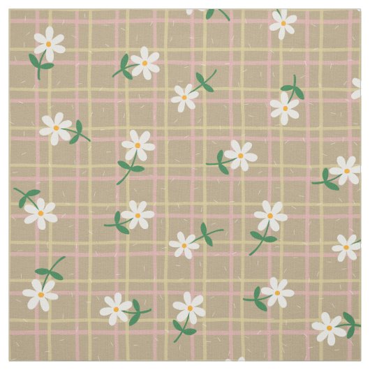 Tissu Daisies on Brown Plaid (medium scale) (Échantillon)