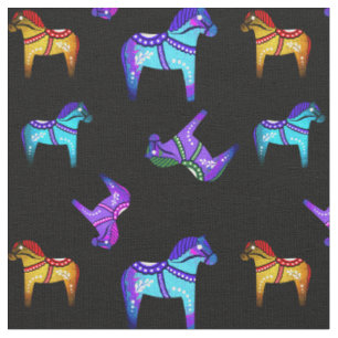 Tissu Dala folk cheval bleu/rouge/rose/violet/vert/noir