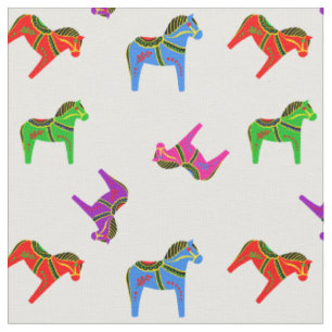 Tissu Dala folk cheval bleu/rouge/rose/violet/vert/noir