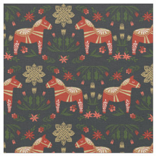 Tissu Dala Horse Noir de Noël