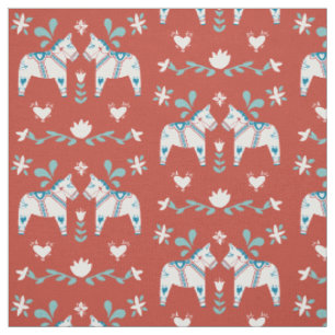 Tissu Dala Suédoise Cheval Fols Blanc Rouge Noël
