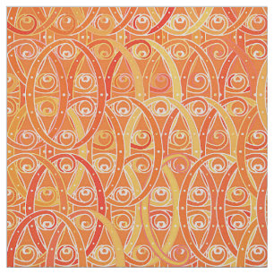 Tissu damas arabesques - orange doux et corail