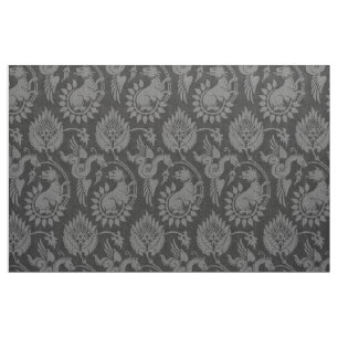 Tissu Damas avec serpents ailés, noir
