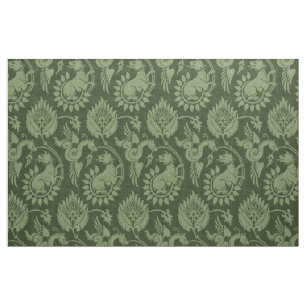 Tissu Damas avec serpents ailés, vert foncé