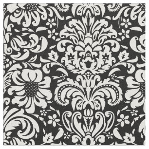 Tissu Damas florales noir et blanc