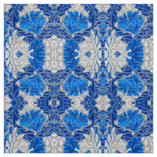Tissu Damas florales, Sapphire bleu et gris