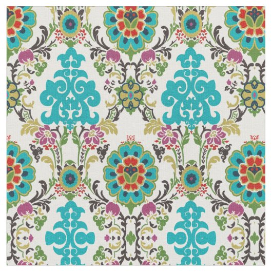 Tissu Damask Floral Patterns Plum Turquoise (Fermer)