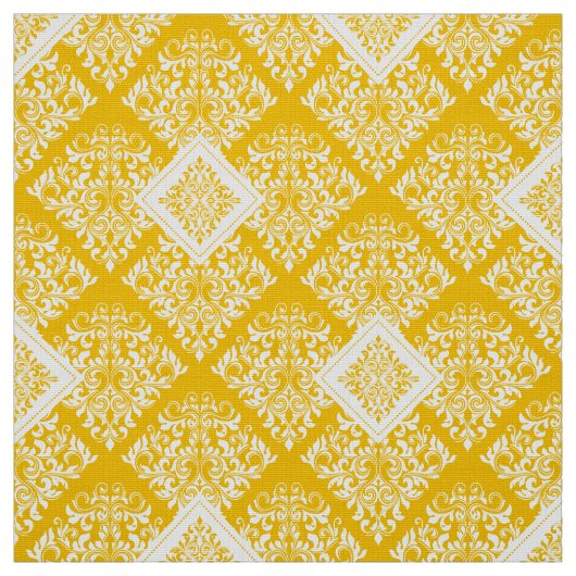 tissu damassé blanc baroque jaune (Échantillon)