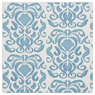 Tissu damassé bleu printemps et blanc