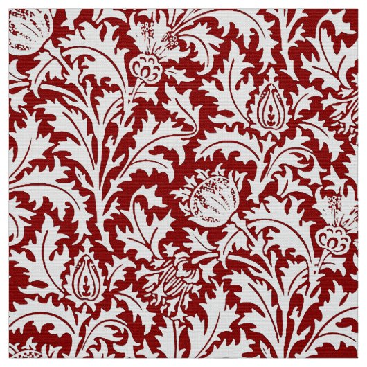 Tissu Damassé de chardon de William Morris, rouge foncé (Échantillon)