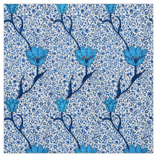 Tissu Damassé de tulipe de Nouveau d'art, bleu de cobal