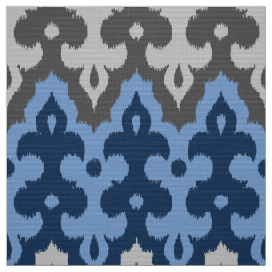 Tissu Damassé d'Ikat de Marocain, bleu et gris/gris