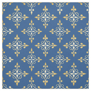 Tissu Damassé florale de luxe de Quatre de bleu et d'or