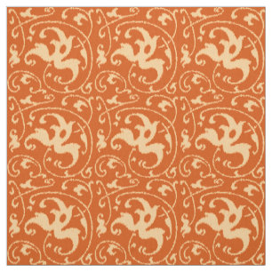 Tissu Damassé florale d'Ikat - mandarine