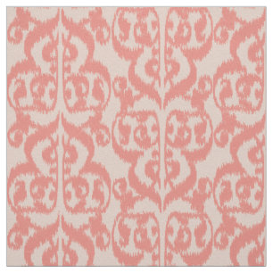 Tissu Damassé maure d'Ikat - pêche et rose de corail