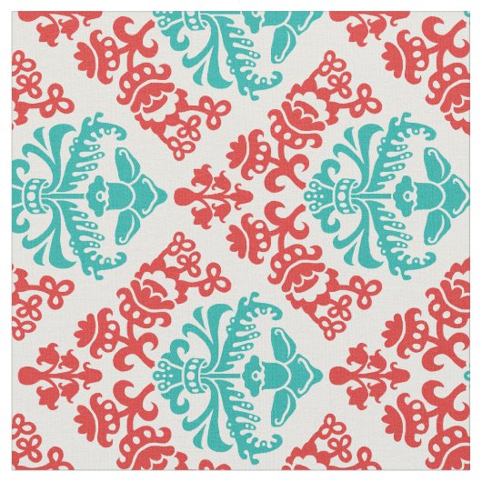Tissu Damassé rouge et turquoise (Fermer)