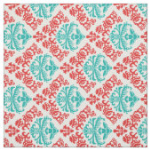 Tissu Damassé rouge et turquoise (Échantillon)