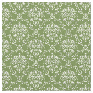 Tissu Damassé verte et blanche de fougère