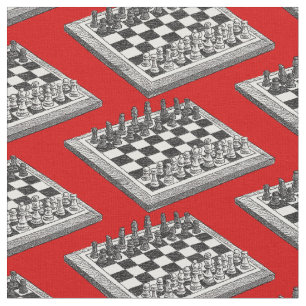 Tissu Damier et pièces d'échecs Art vintage