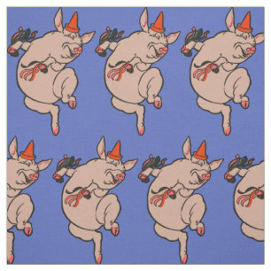 Tissu Dancing Pig Antique Cute Danseuse