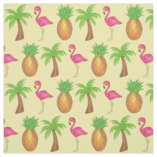 Tissu Dans Le Tropics Pineapple Flamant rose Palm Tree B (Échantillon)