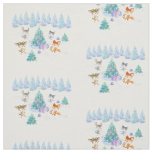 Tissu Danse Animaux de forêt Noël Aquarelle