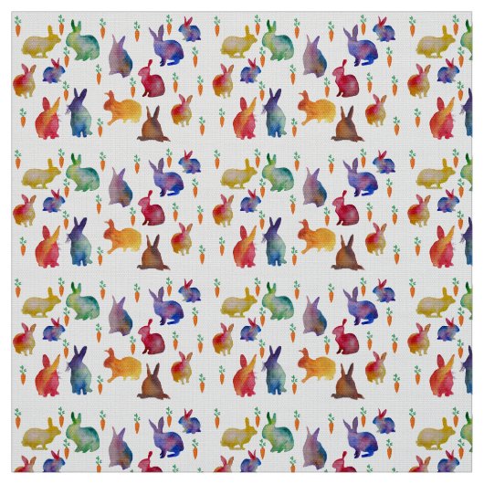 Tissu d'art de watercolo de lapins et de carottes (Échantillon)