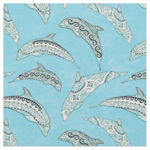 Tissu Dauphins tribaux Hawaïens clairs