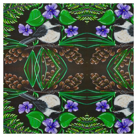 Tissu de chickadee et de violets (Échantillon)