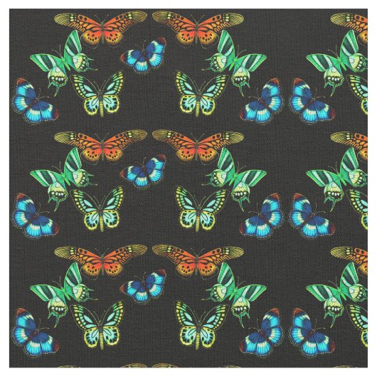 Tissu de coton exotique coloré de papillons (Fermer)