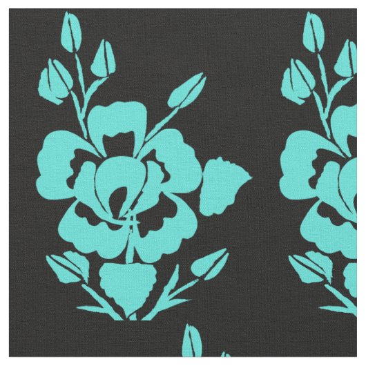 Tissu de coton peint turquoise et noir (Fermer)