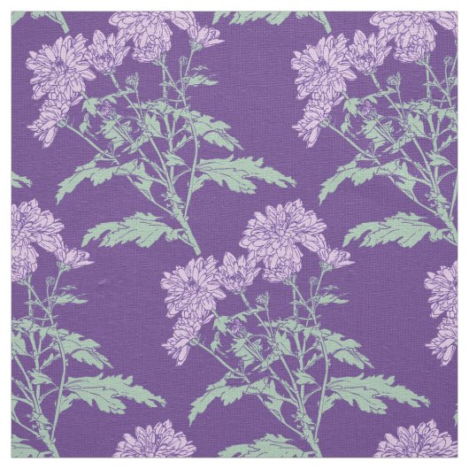Tissu de dessin chrysanthemum violet vert (Échantillon)