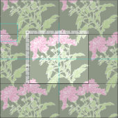 Tissu de dessin rose vert Chrysanthemum (Carreau)