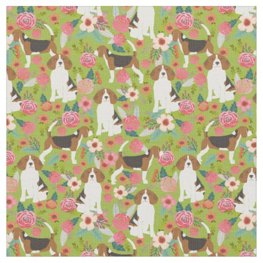 Tissu de fleurs Beagles - Vert (Fermer)