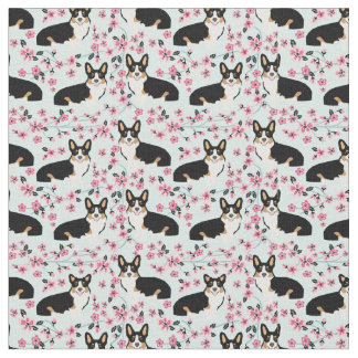 Tissu de fleurs de cerisier de corgi de Tricolored