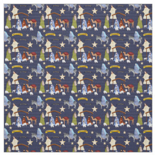 Tissu de la Nativité sur bleu foncé