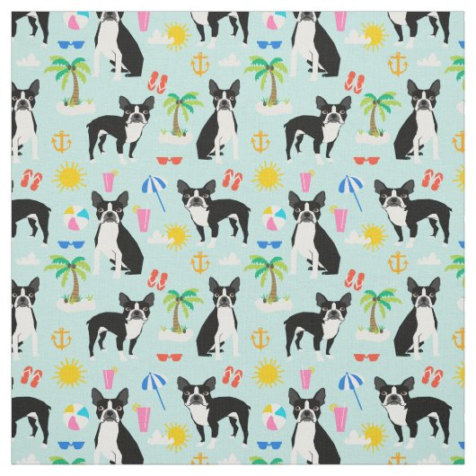 Tissu de la plage de Boston Terrier - tissu de chi (Échantillon)
