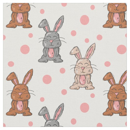 Tissu de Lapin Mignon et Points Roses au Yard (Fermer)